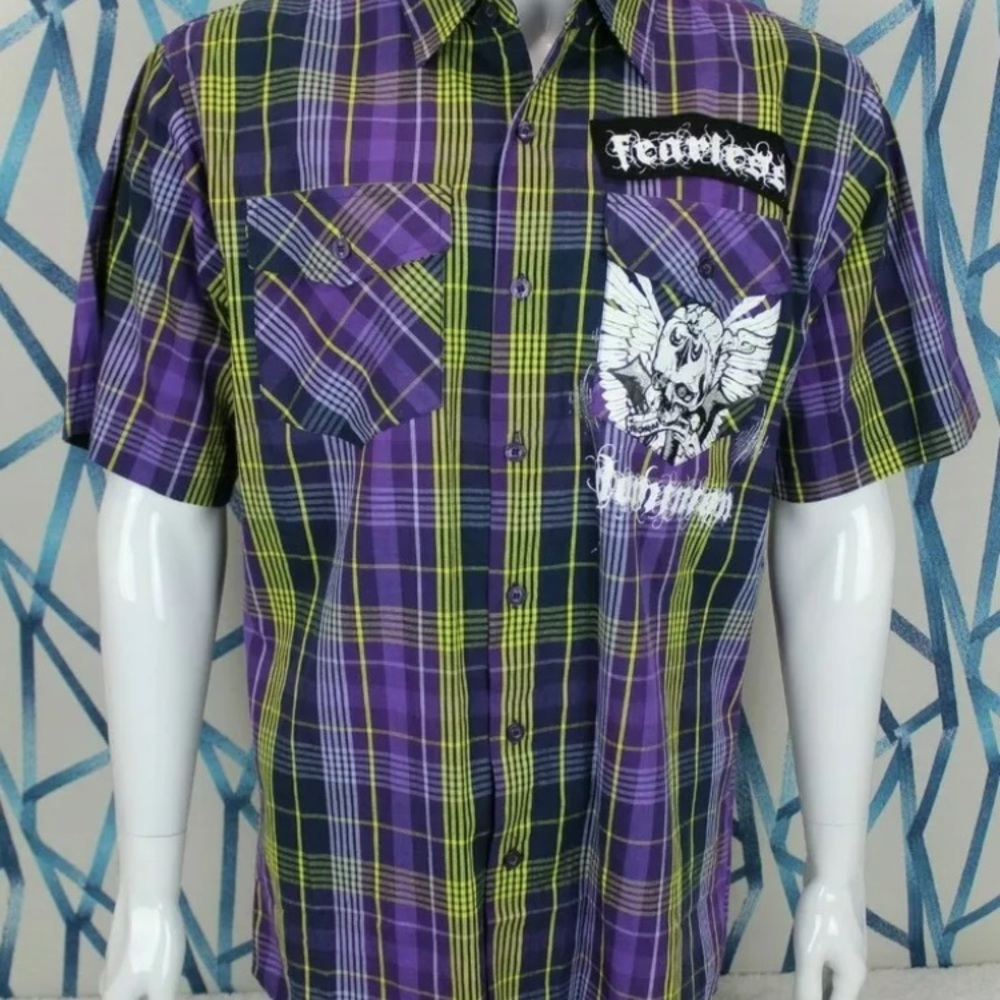 Men’s Raw Blue XL button down plaid Shirt